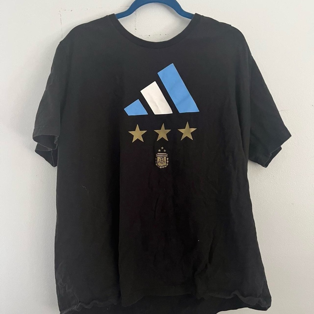Adidas Black T-Shirt with Blue and Gold Accents